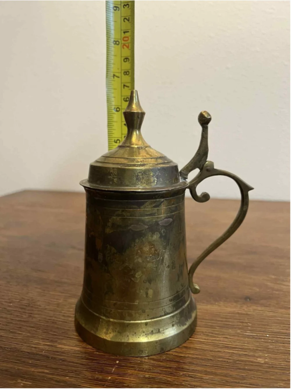 Vintage Brass Lidded Tankard Mug 8” India Mid Century Decorative Beer Stein MCM